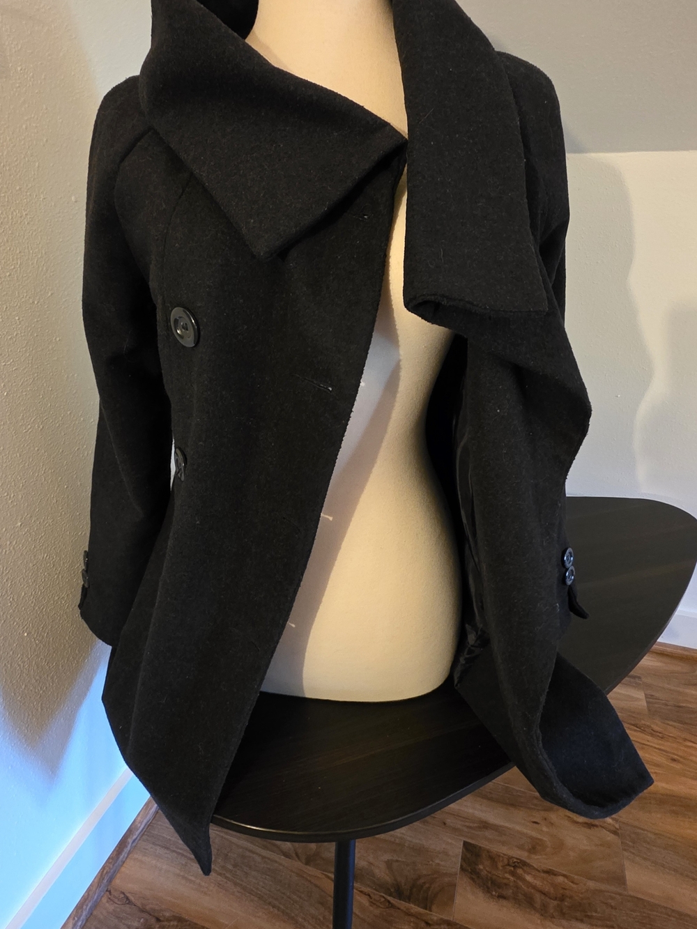 Ambiance Black Double-Breasted Pea Coat